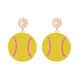 Softball Hängeohrringe Legierung Emaille Gelb Rund Mit Imitationsperlen Cluster Damen Sport Mode Schmuck