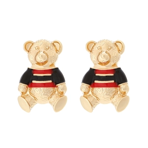 Boucles D'oreilles Ours Alliage Zinc Émail Forme Animale Ton Or Mode Bijoux Mignons Pour Femmes Filles Style Nouveauté