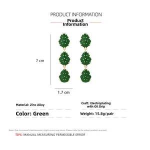 Detailed view of green drip oil cactus earrings with zinc alloy and plating process