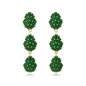 Alloy Enamel Cactus Dangle Earrings Fashion Three-Segment Plant Floral Boho Vacation Jewelry For Women