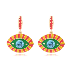 Evil Eye Dangle Earrings Alloy Enamel Rhinestone Faux Artificial Pearl Boho Ethnic Jewelry Women Stainless Steel Earring Post