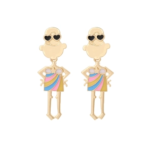 Cartoon Girl Drop Earrings Alloy Enamel Heart Sunglasses Rainbow Striped Dress Creative Beach Vacation Style Jewelry For Women