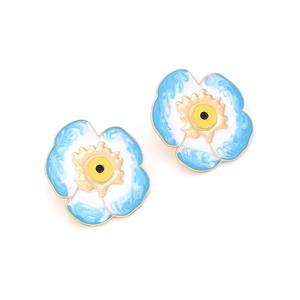 Boucles d'oreilles fleur en émail bleu œil de démon avec base en alliage doré