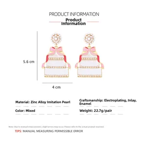 Detailed view of enamel cake earrings with measurements and zinc alloy material specs