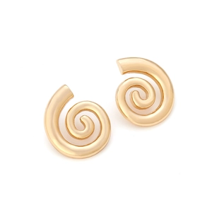 Modern champagne gold hollow spiral shell earrings with retro marine animal style