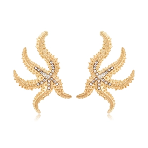 Luxury gold starfish earrings with sparkling rhinestones for beach vacation style