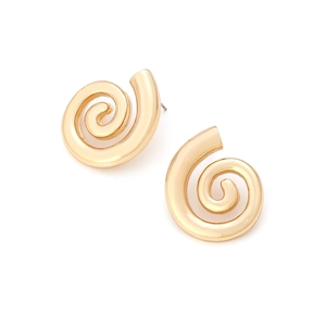 Golden spiral conch earrings with a polished mirror finish for a vintage ocean style