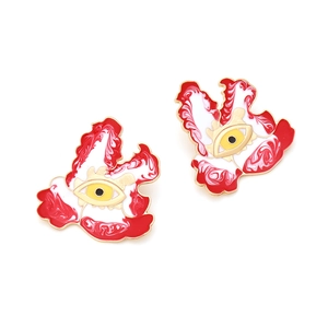 Fashion red and white enamel evil eye stud earrings with gold plated alloy metal frame