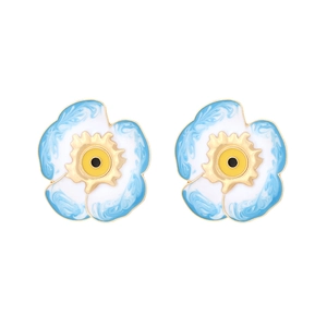 Boucles d'oreilles fleur œil maléfique en émail bleu clair avec finition dorée chic