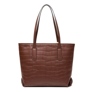 Brown crocodile embossed tote bag with slim shoulder straps for women's daily commute