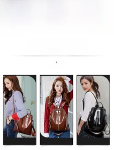 Detail showing adjustable straps on vintage soft leather backpacks in black and brown