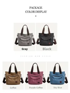 Detail of canvas tote bag with adjustable strap and front pocket in five color options