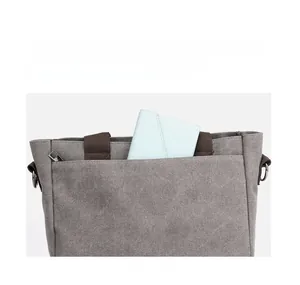 Detail view of canvas tote bag featuring a secure back anti-theft pocket for valuables