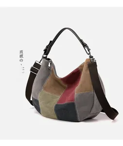 Macro shot of contrast color canvas fabric texture and precise stitching on the tote bag