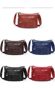 Vue détaillée des sacs bandoulière en cuir PU à compartiments multiples et motif marguerite