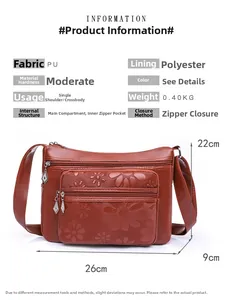 Spécifications de taille et détails du motif de tournesol sur ce sac à bandoulière en cuir PU