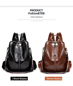 Detailed comparison of black and brown vintage soft leather backpacks with zipper pockets