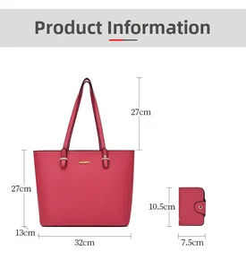 Detailed size specifications for the large tote bag and matching card wallet set
