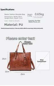 Spécifications de taille pour le sac à main vintage en cuir PU marron avec gaufrage de lettres