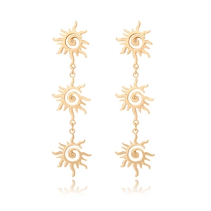 Sun Vortex Triple Layered Long Drop Earrings Alloy Bohemian Retro Statement Jewelry For Women