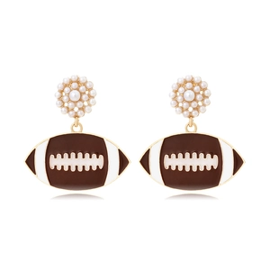 Boucles D'oreilles Pendantes Football Américain Pour Femmes Alliage De Zinc Fausse Künstliche Perle Émail Thème Sport Rugby Bijoux Ton Or