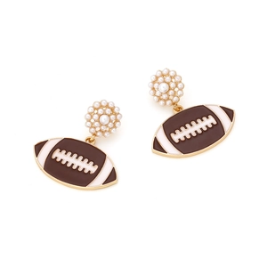 Boucles d'oreilles football américain avec grappes de perles et cadres en alliage d'or