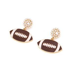 Boucles d'oreilles football américain créatives avec perles et alliage doré vintage