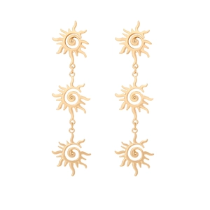 Bohemian gold layered sun drop earrings with three-tier sunburst charms for women
