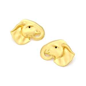 Boucles d'oreilles tête d'éléphant en alliage doré avec yeux en strass et fini mat