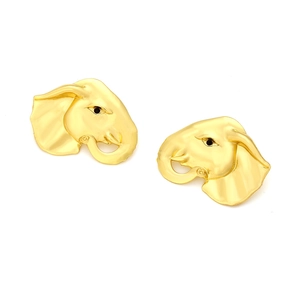 Boucles d'oreilles tête d'éléphant en alliage doré avec strass brillants pour femmes chic