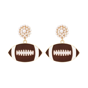 Boucles d'oreilles rugby vintage avec perles et alliage doré pour femmes