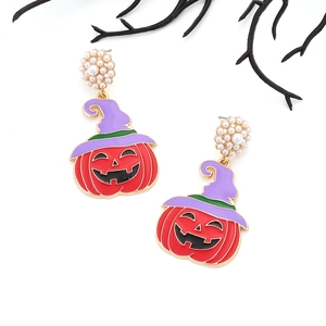 Εντυπωσιακά σκουλαρίκια κολοκύθας Halloween με καπέλο μάγου και λεπτομέρειες πέρλας