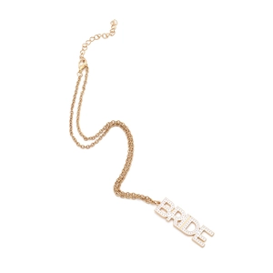 Golden BRIDE letter pendant necklace with enamel beaded detail and adjustable chain