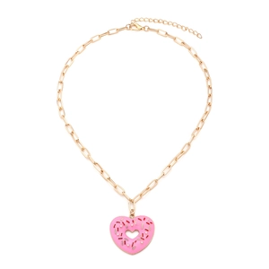 Fashion Heart Donut Pendant Necklace Alloy Enamel Inlaid Imitation Artificial Pearl Sweet Sweetheart Clavicle Chain For Women