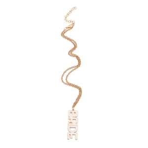 Golden necklace with white enamel BRIDE pendant and adjustable lobster clasp closure