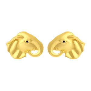 Boucles d'oreilles tête d'éléphant dorées avec strass et détails en émail noir pour femme