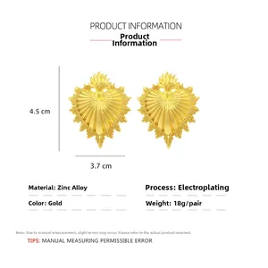 Detailed size chart showing gold sacred heart earrings measuring 4.5cm by 3.7cm