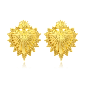 Sacred Heart Flame Heart Stud Earrings Zinc Alloy Gold Plated Sunburst Textured Retro Vintage Punk Jewelry For Women