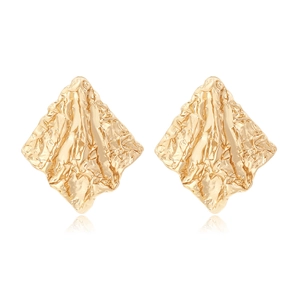 Geometric Rhombus Stud Earrings Irregular Crinkled Texture Minimalist Zinc Alloy Metallic Jewelry For Women Fashion