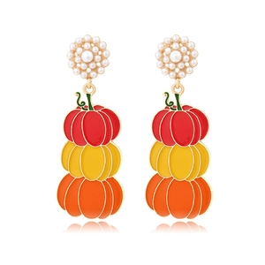 Boucles Oreilles Pendantes Citrouille Empilée Alliage Émail Künstliche Perle Imitation Halloween Dégradé Rétro Gothique Femmes