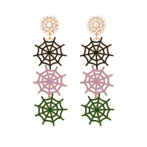 Boucles d'oreilles toile d'araignée colorées avec perles pour soirées d'Halloween