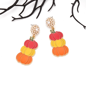 Boucles d'oreilles citrouille dégradées à trois niveaux avec perles pour Halloween