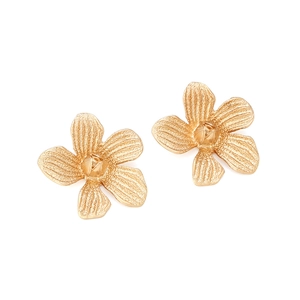 Elegant gold flower petal stud earrings with textured matte finish for women