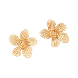 Textured gold flower stud earrings with a vintage crinkled leaf design for women