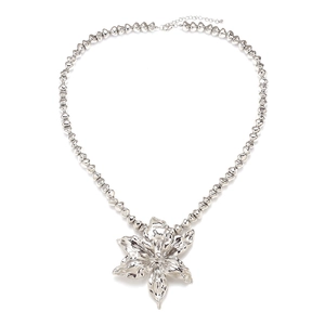 Übergroße Blumen Anhänger Halskette Zinklegierung Harz Perlenkette Boho Mode Schmuck Für Damen Silberfarben