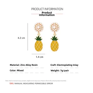 Detailed size specifications for alloy pineapple drop earrings with faux pearls