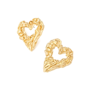 Orecchini a cuore dorati minimalisti con texture lava vintage e design vuoto moderno