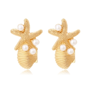 Boucles D'oreilles Pendantes Étoile De Mer Et Coquillage Alliage Doré Avec Künstliche Perles D'imitation Style Plage Tropicale Pour Femme