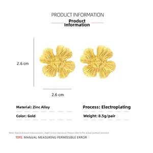 Detailed size specifications for gold alloy flower earrings with electroplated finish