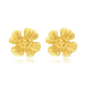 Gold Flower Stud Earrings For Women Retro French Style Textured Petal Zinc Alloy Elegant Floral Jewelry Accessories